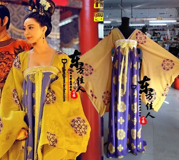 Fantasia original para crianças e adultos tang, com estampa amarela, cintura alta, para tv play, grande tang, empress-wu zetian, traje de actria