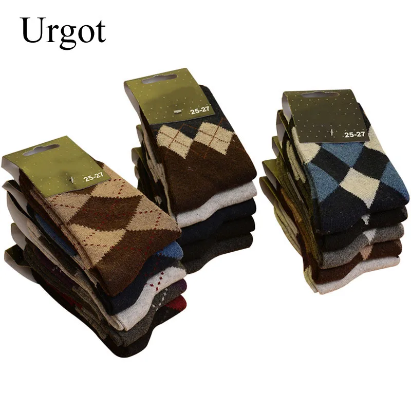 Urgot 5 Pairs Men\'s Wool Socks Winter Thicken Warm Terry Socks Male Business Casual Thermal Cotton Socks Men Comfort Calcetines