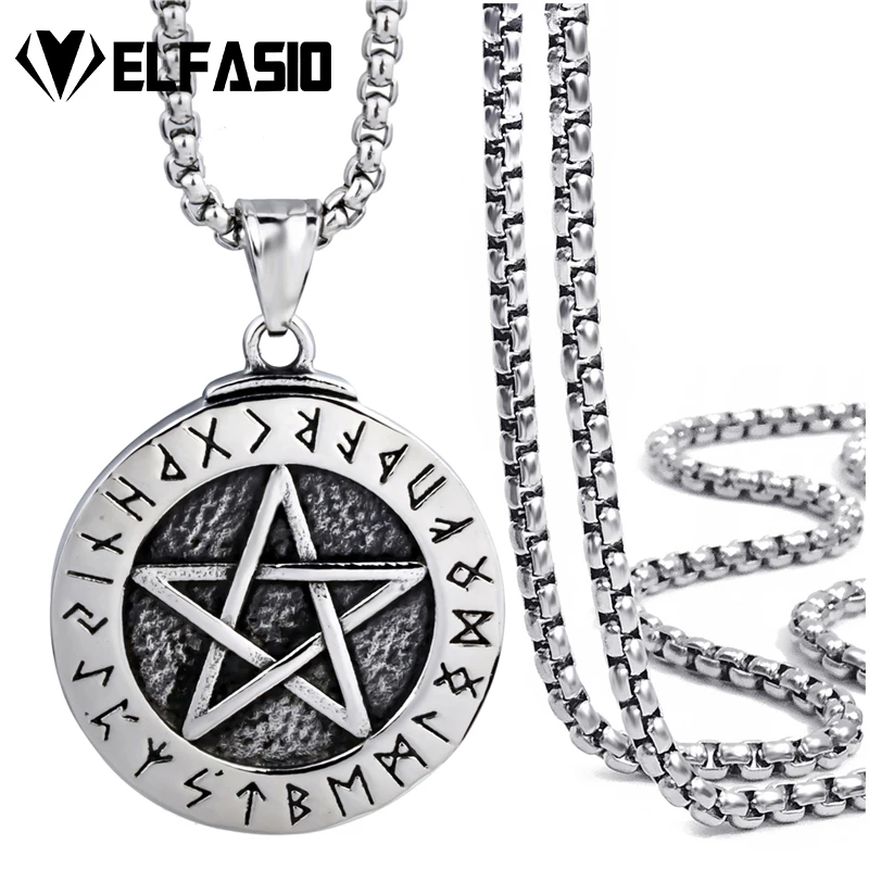 

Elfasio Mens Stainless Steel Chain Viking Valknut Odin's Norse Warrior Amulet Pendant Necklace Jewelry 45-90cm