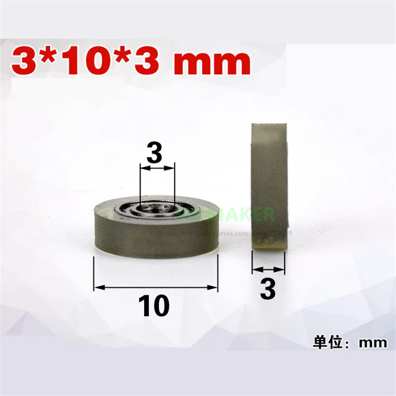 1pcs 3*10*3mm coated polyurethane PU wheel, mute and transparent, 683 bearing pulley, Printer and drawer roller wheel