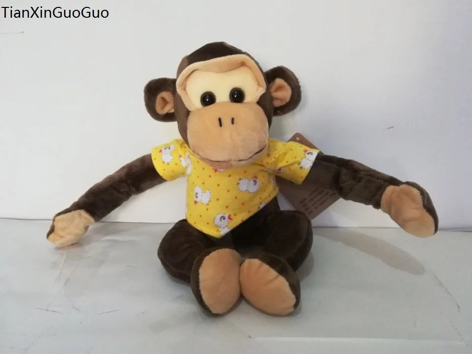 

25cm lovely cartoon monkey soft plush toy dressed cloth brown monkey doll birthday gift w0346