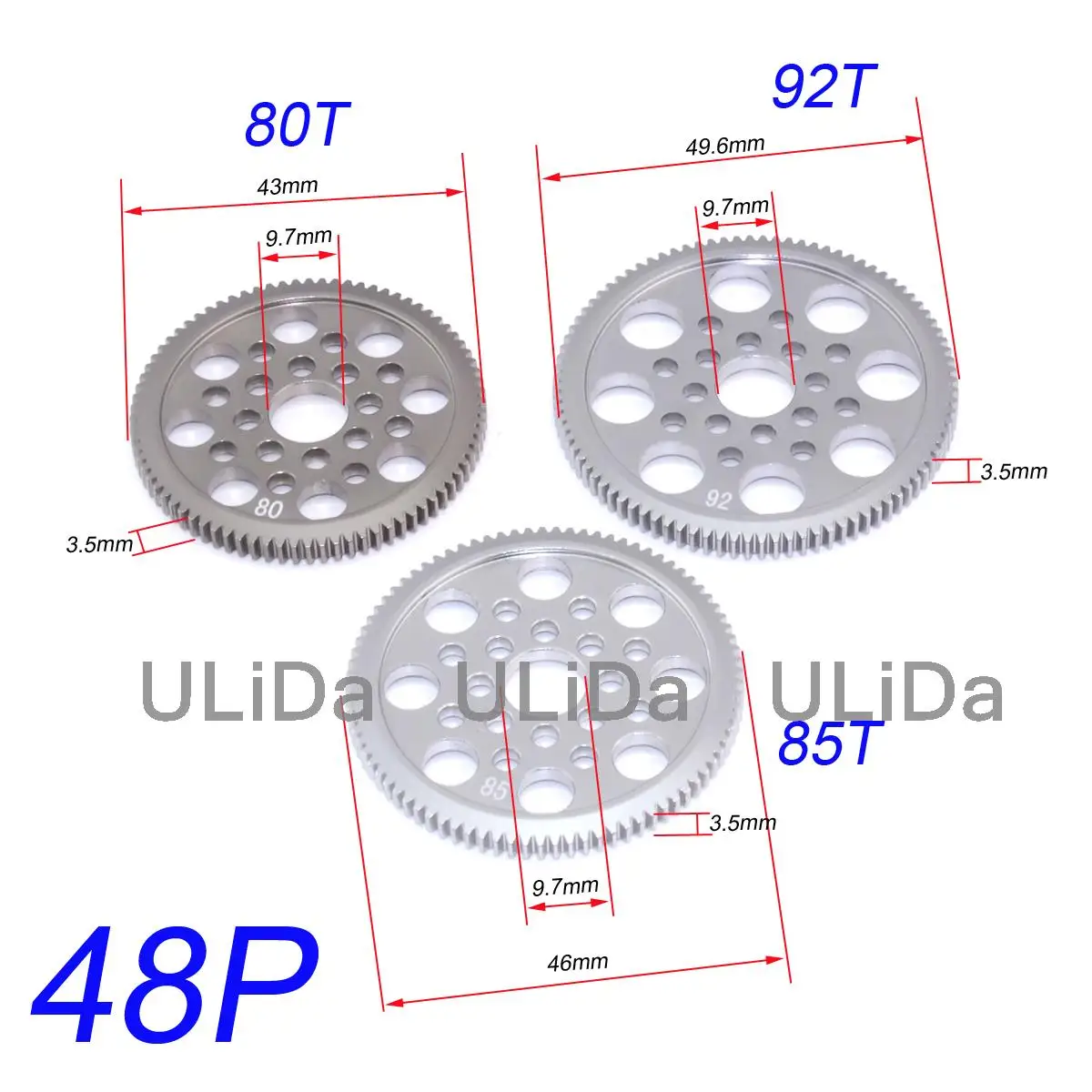 Metal Aluminum 48P Spur gear 92T 85T 80T For Sakura D3 XI Zero S 1:10 RC Car Drift