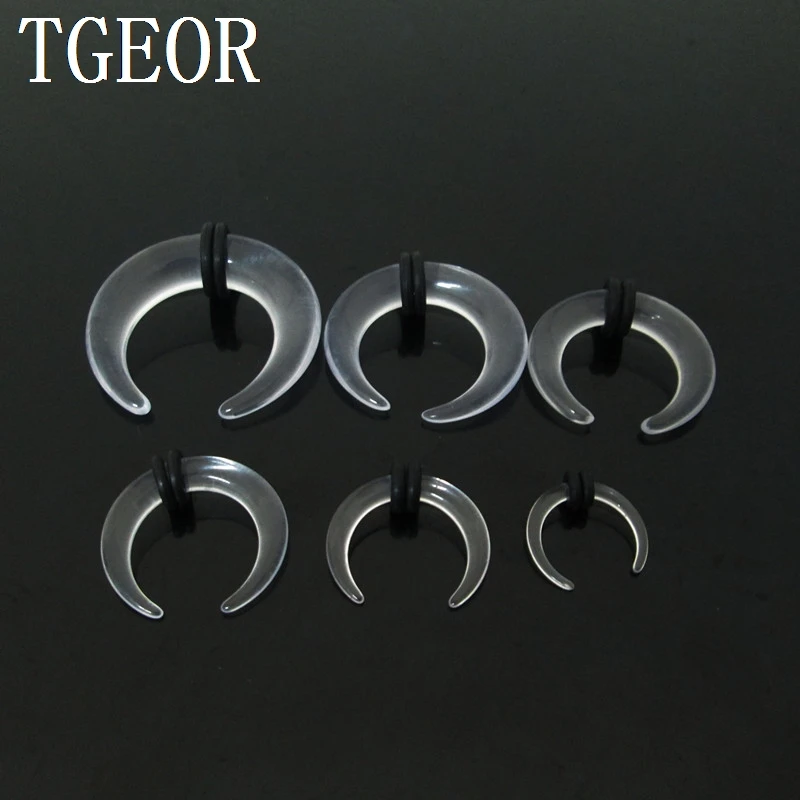 New 1 pair mixed 6 gauges mixed clear colors horseshoe ear expander acrylic piercing ear taper free shipping