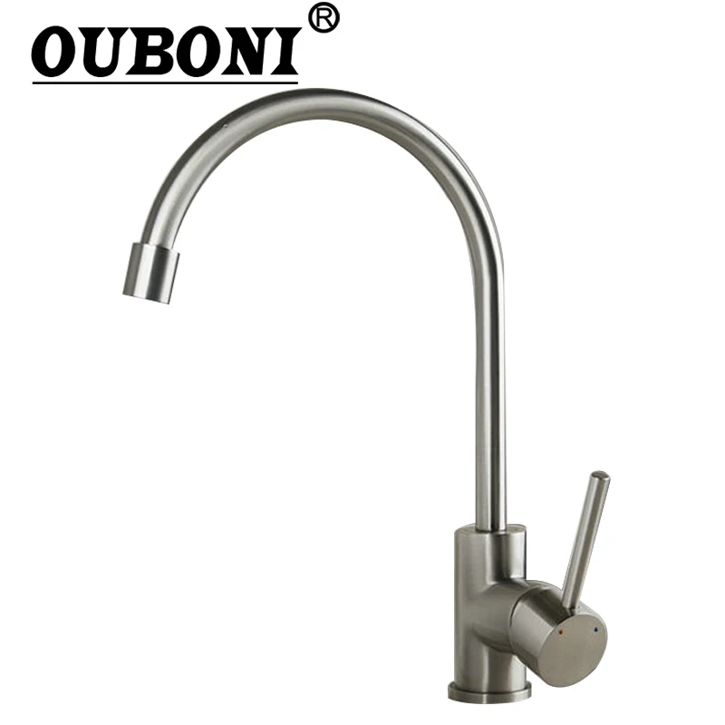 OUBONI Brushed Nickel Kitchen Faucet Cozinha Torneira New Swivel 360 Deck Mounted Single Hole Faucets,Mixers & Taps