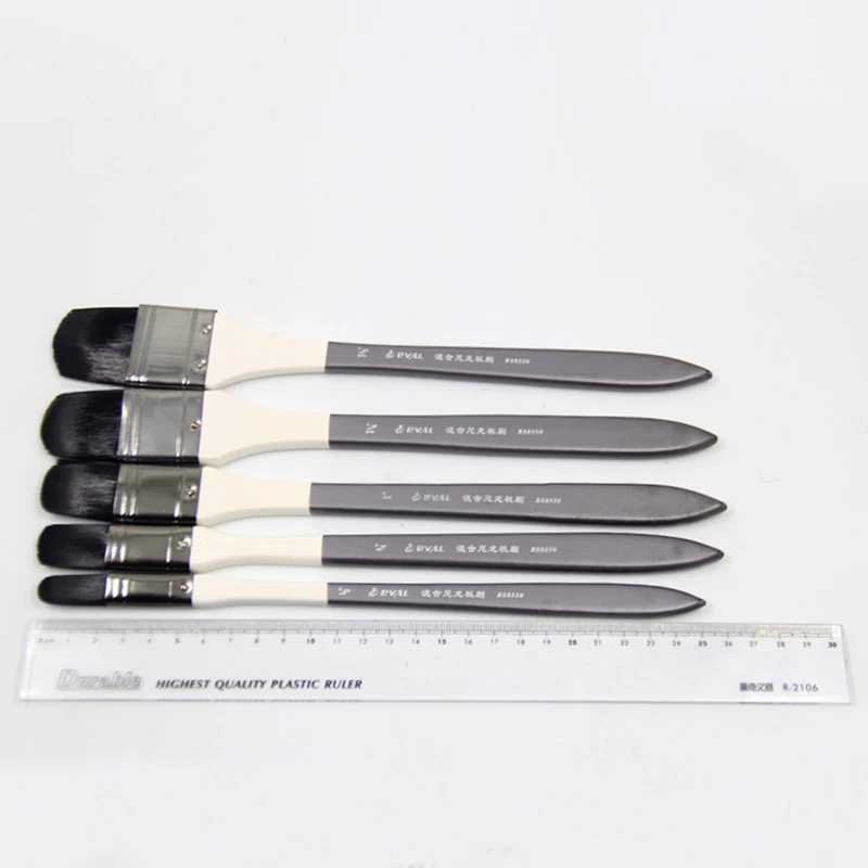 5pcs/Set High Quality mew nylon brush painting black row brush oil painting acrylic wall painting Hazel shape painting brush