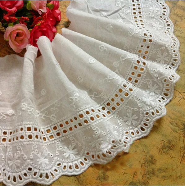 

5 yards/lot width 12cm 4.72" ivory fabric cotton embroidered lace trim ribbon for dress/skirt clothes DC1222L4K558