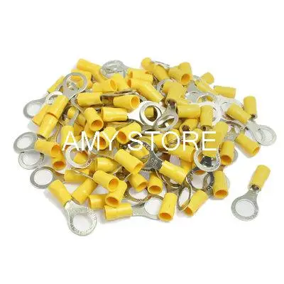 

200pcs RV5.5-10 AWG 12-10 Yellow Sleeve Pre Insulated Ring Terminals Connectors