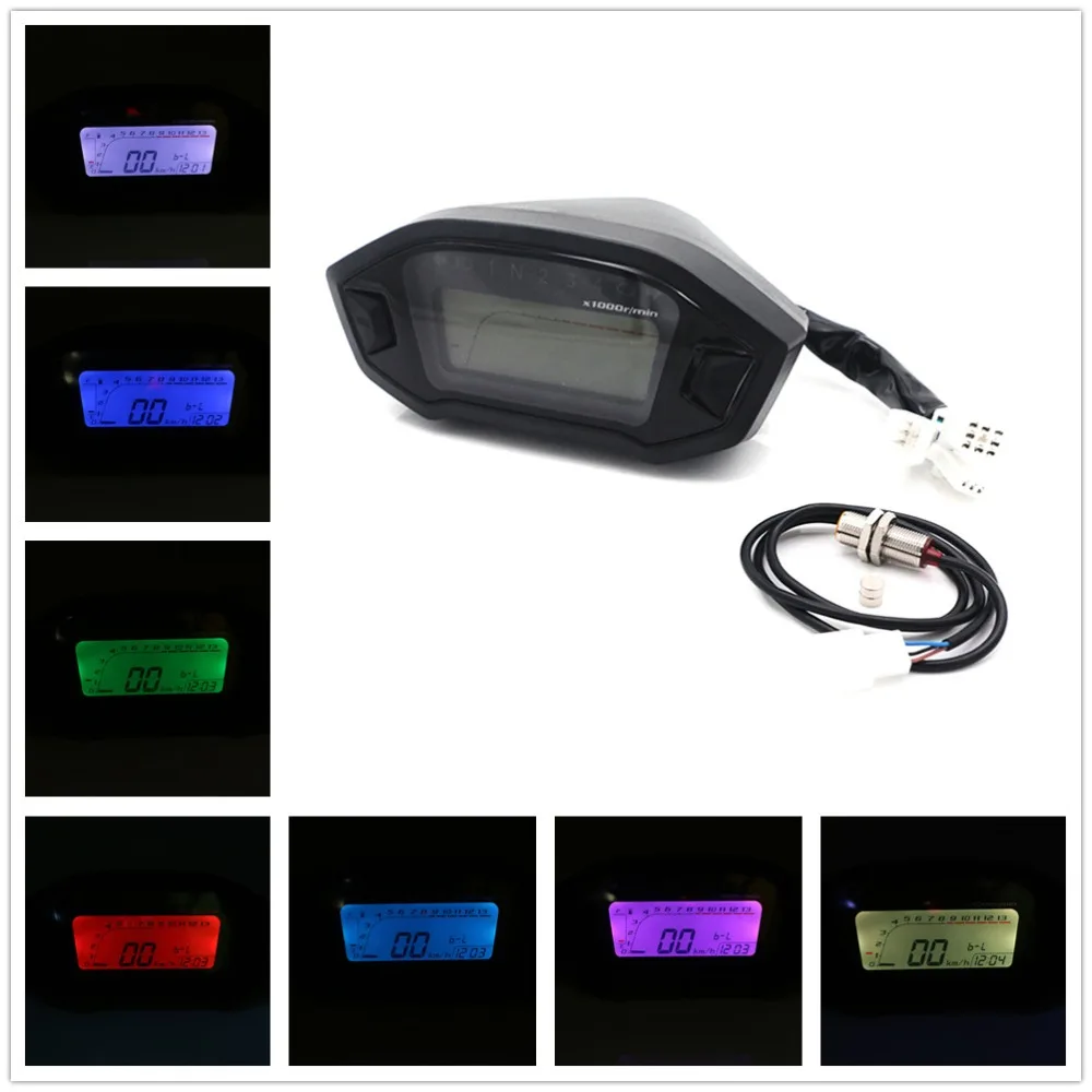 

Velocimetro moto Motorcycle Speedometer Colorful LCD Digital Speedometer Odometer Tachometer W/ Speed Sensor Universal