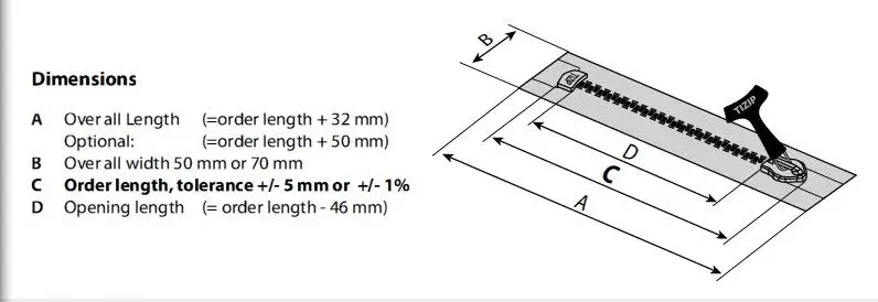 cerniera Cerniera impermeabile Riparazione tuta tattica Tizip fordive kaykak, dimensioni: 9\