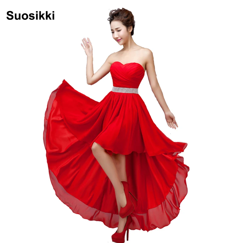 

Suosikki Sleeveless Chiffon Short Front Long Back Bandage Prom Dress Short robe de soiree plus size beach evening party gown