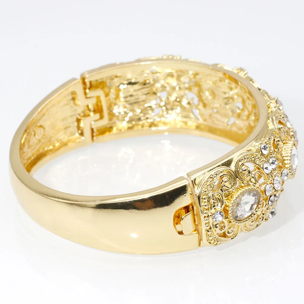 Gold Color Morocco Rhinestone Bangles For Women Arabic Ethnic Resin Open Cuff Bracelet Dubai Bridal Wedding Jewelry