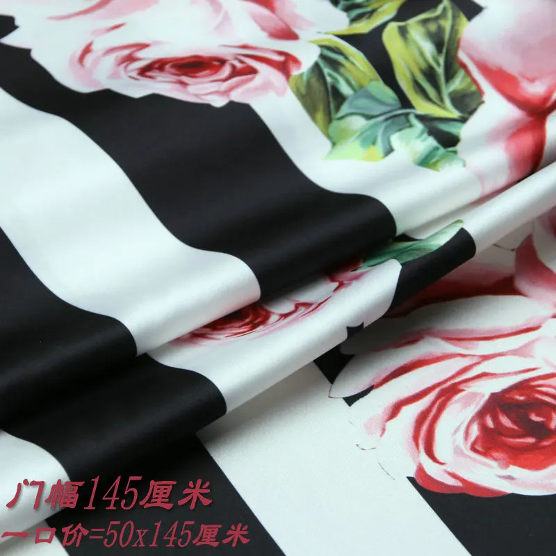 Rose Printed Fashion Fabric Smooth Dress Scarf Children\'s Clothing Polyester Pajamas Diy Sew Fabrics Wholesale Cloth