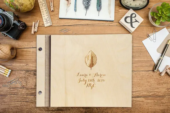 Custom Wedding WOOD Guest Book - Ever Green Love