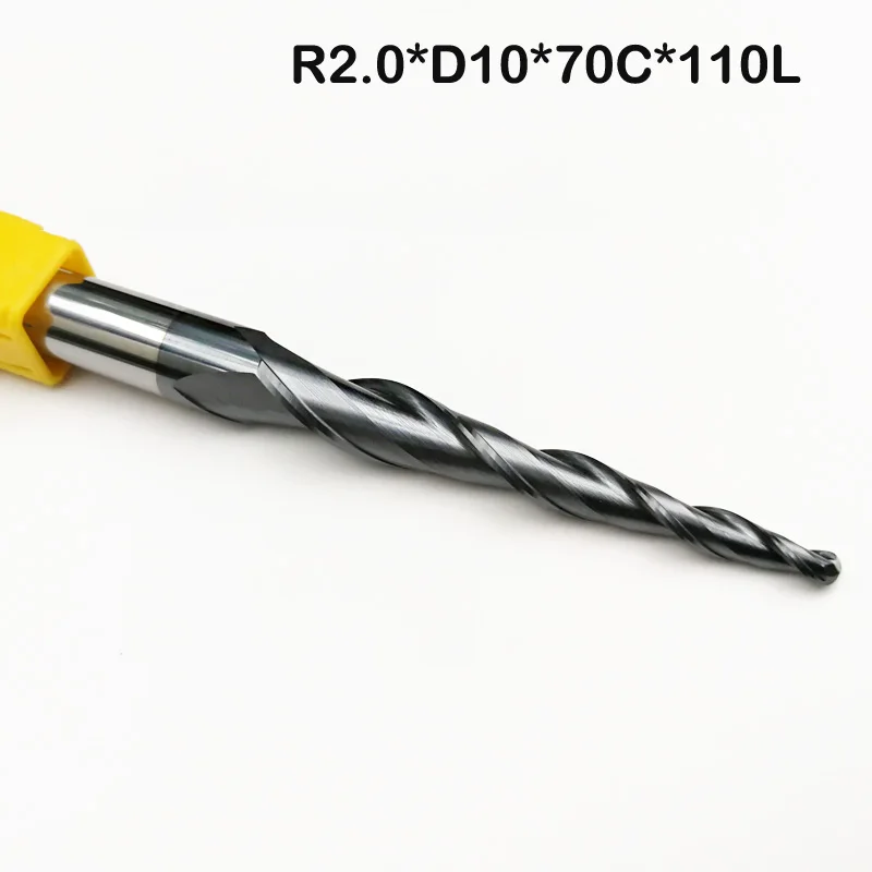 

1pc-R2.0*D10*70*110L*2F HRC55 Tungsten solid carbide Coated Tapered Ball Nose Long End Mills taper and cone CNC milling cutter