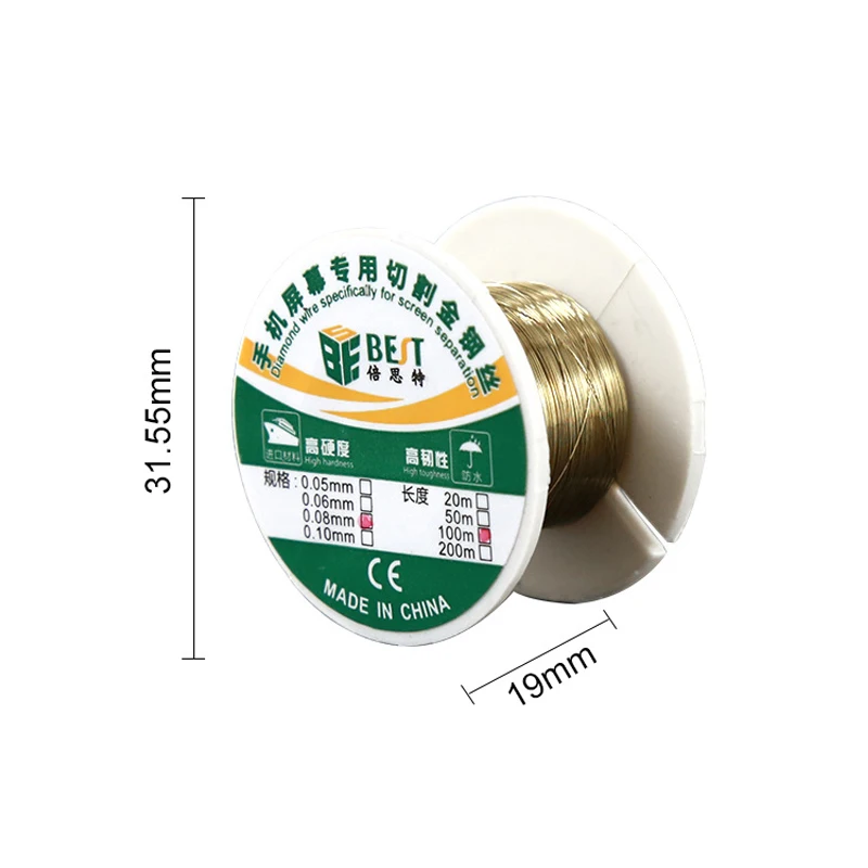 100M 합금강 절단 라인 0.05mm 0.06mm 0.08mm 0.1mm 몰리브덴 와이어, 전화 LCD 화면 분리