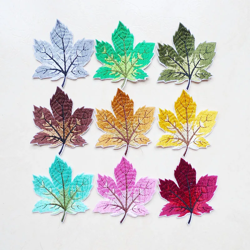 Hot Melt 24 Colors Flower Embroidered Maple Leaf Applique Leaves Badges Iron On Patch For Clothes Sewing Crafts Jeans Decoration