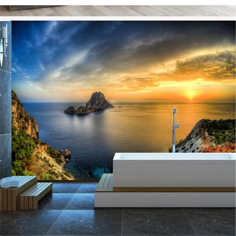 wellyu  wallpaper for walls 3 d  Custom wallpaper  Romantic sea view sunrise seaside stone mural background wall tapety