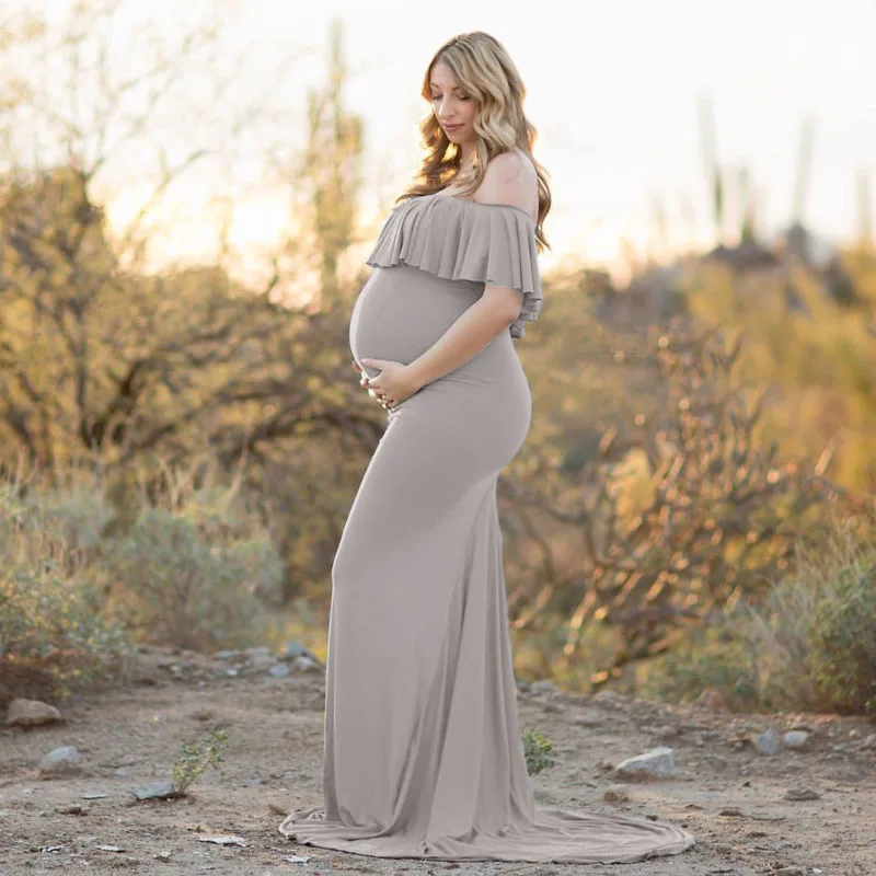 Vestidos de maternidad para sesión de fotos, Vestido largo de maternidad de talla grande, elegante, de algodón