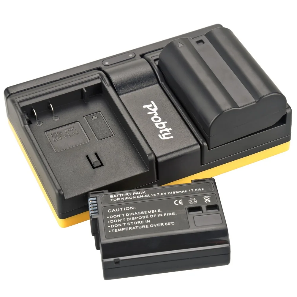 Probty 2 قطعة EN-EL15 EN EL15 كاميرا البطارية + USB شاحن مزدوج لنيكون D600 D600E D800 D800E D7000 V1 MH-25 MB-D11 MB-D12