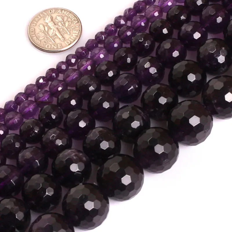 AAA Grade Round Faceted Purple Amethysts Precious Stone Beads Natural Stone Beads DIY Loose Beads For Jewelry Making Strand 15