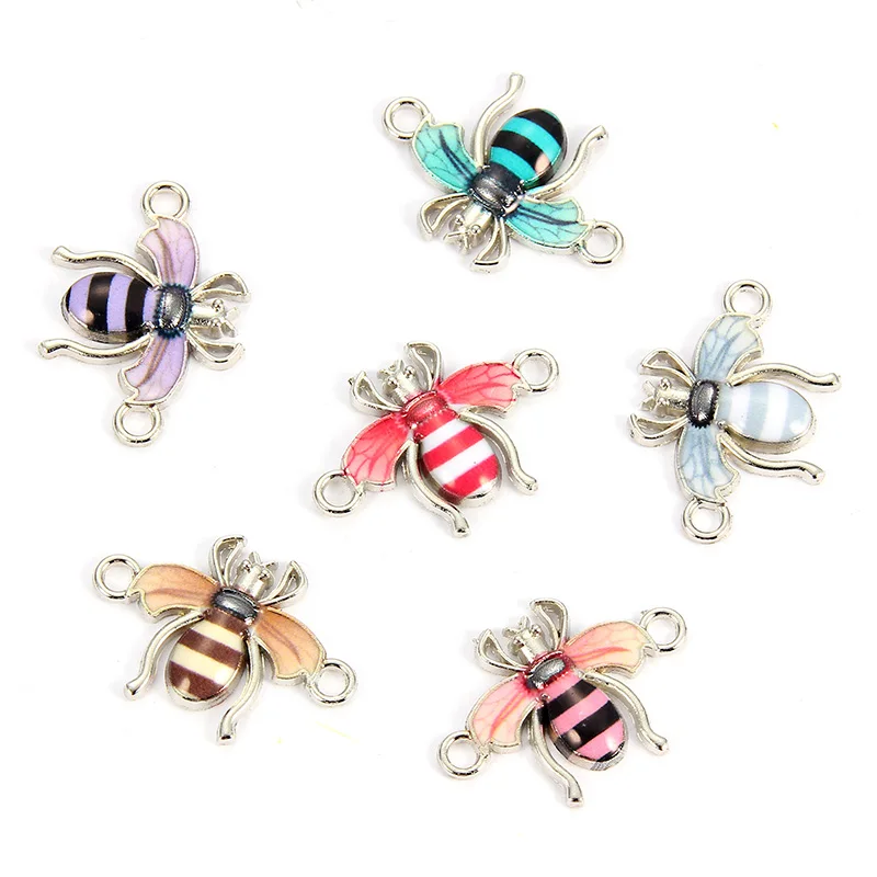 10pcs Colorful Random Bee Enamel Alloy Connectors Bracelets Charms For DIY Necklace Accessories Fashion Jewelry Finding