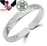 OMH Wholesale geometric fashion Flowers woman kpop star Fine 999 Sterling Silver opening adjustable bracelet Bangles SZ12