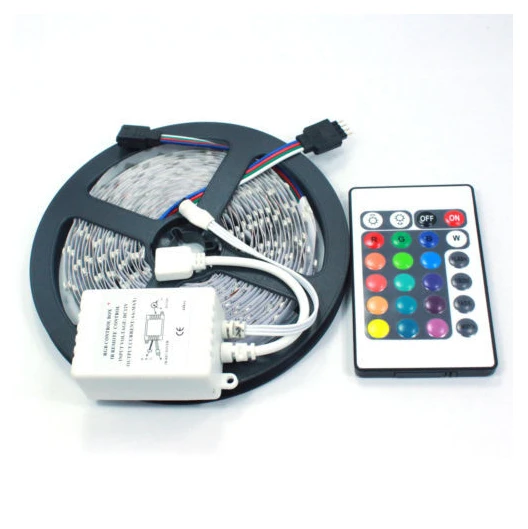 FREE SHIPPING! 5M Non-Waterproof RGB 300 LEDs SMD 5050 LED Strip Light+24 key IR Remote+12V 5A Power