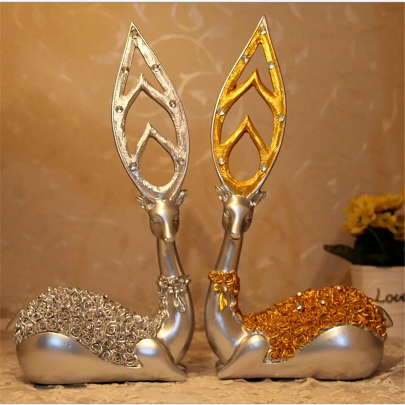 

2 Pc 32cm(12.6") Resin Deer Figurine Fawn Statue Sculpture Ornaments Wedding Gift Home Wine Cabinet Living Room Decor