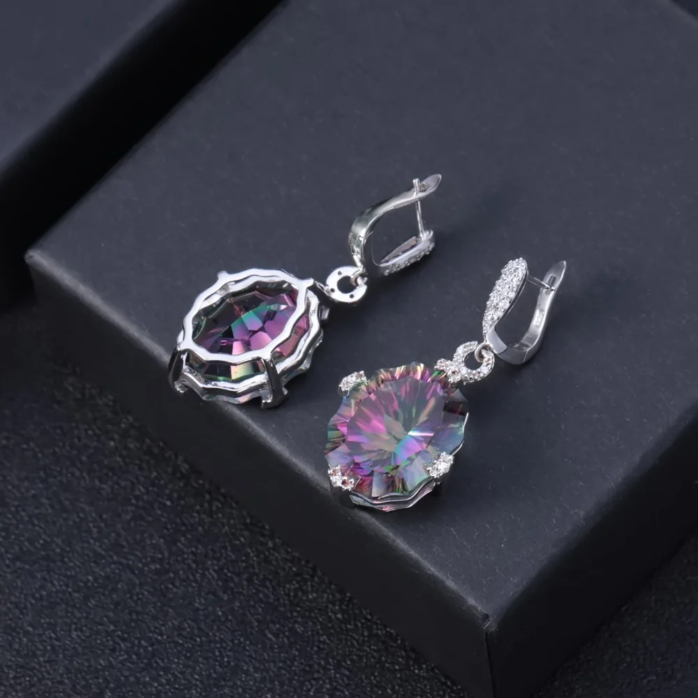 GEM\'S BALLET 48.42Ct Natural Rainbow Mystic Quartz Earrings 925 Sterling Silver Vintage Drop Earrings For Women Fine Jewelry