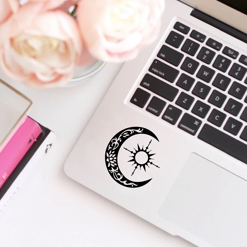 Sun Compass Vinyl Sticker Decals Car Window Decor , Crescent Moon Laptop Decal for Apple Macbook Pro / Air Decoration