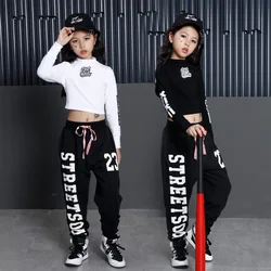 Girls Hip Hop Clothes Black White Dancing Sweatshirt Shirt Top Kids Ballroom Custumes Street Wear Performance Shows Dance Suits