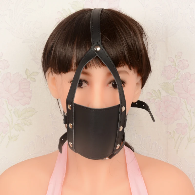 PU Bondage Non-toxic Harness Mask Hood With Mouth Gag Ball Stuffed Mouth Stuffed Adult Product Sex Game Toy For Couples