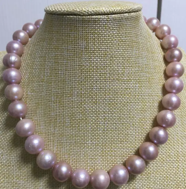 huge gorgeous11-12mm freshwater round lavender pearl necklace 18inch 14k/20