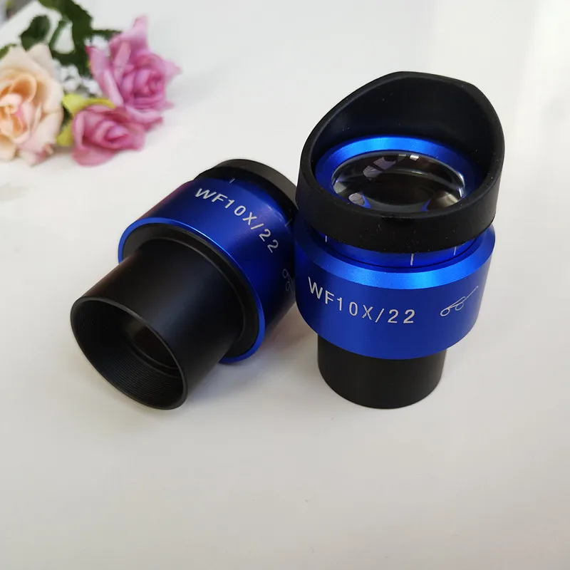 WF10X 22mm Blue Shell Zoom Adjustable High Eyepoint Stereoscopic Stereo Microscope Eyepiece Lens 30mm with Rubber Eye Guards