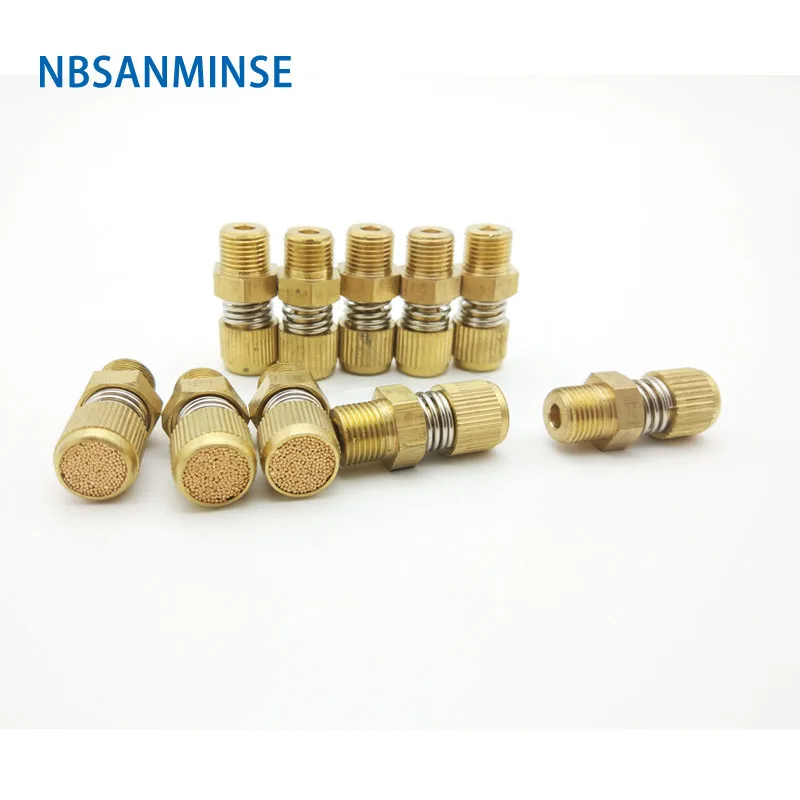 NBSANMINSE 10Pcs/lot SD 1 Pneumatic Muffler Brass Silencer 10Bar Exhaust Air Sintered Brass Silencers