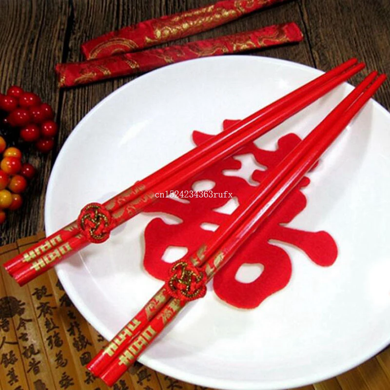 

200 Pairs Wooden Chopsticks Classic Chinese Double Happiness Chopsticks Dragon&Phoenix Printed Wedding Bouquet Souvenirs Gift