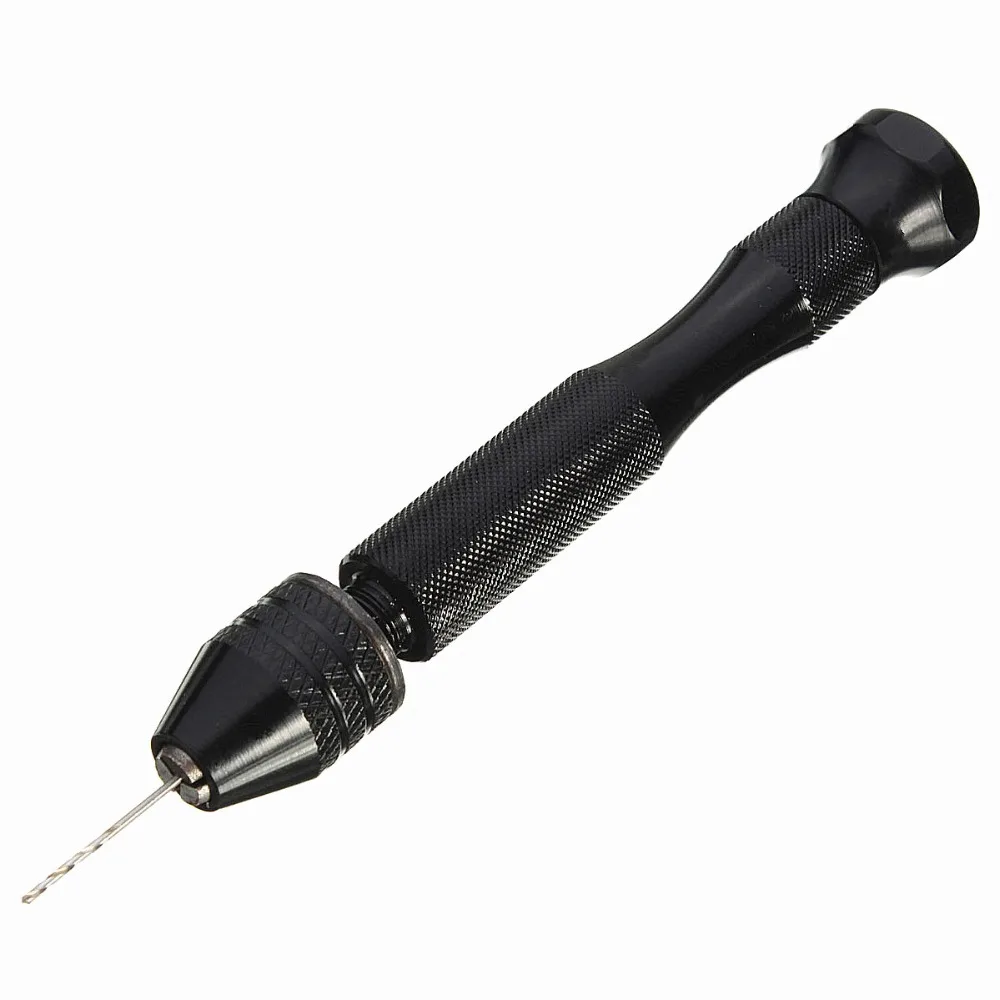 HOEN Mini Micro Aluminum Hand Drill With Keyless Chuck +10 x High Speed Steel Twist Drills Rotary Tools Wood Drilling