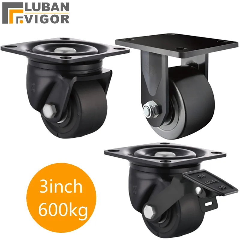 load-bearing 600KG 3 inch Low Casters wheels with brake FOR heavy carts machine tools large equipm HOME Industrial Hardware