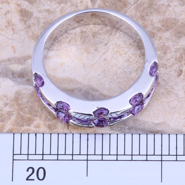 Gleaming Purple Cubic Zirconia Silver Plated  Ring Size 6 / 7 / 8 / 9 R1607