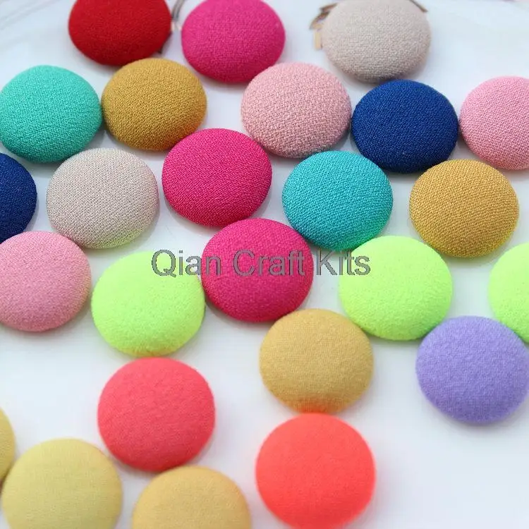 300pcs mixed colors kawaii Fabric Covered Buttons 15mm small Fabric Buttons flatback cabochons