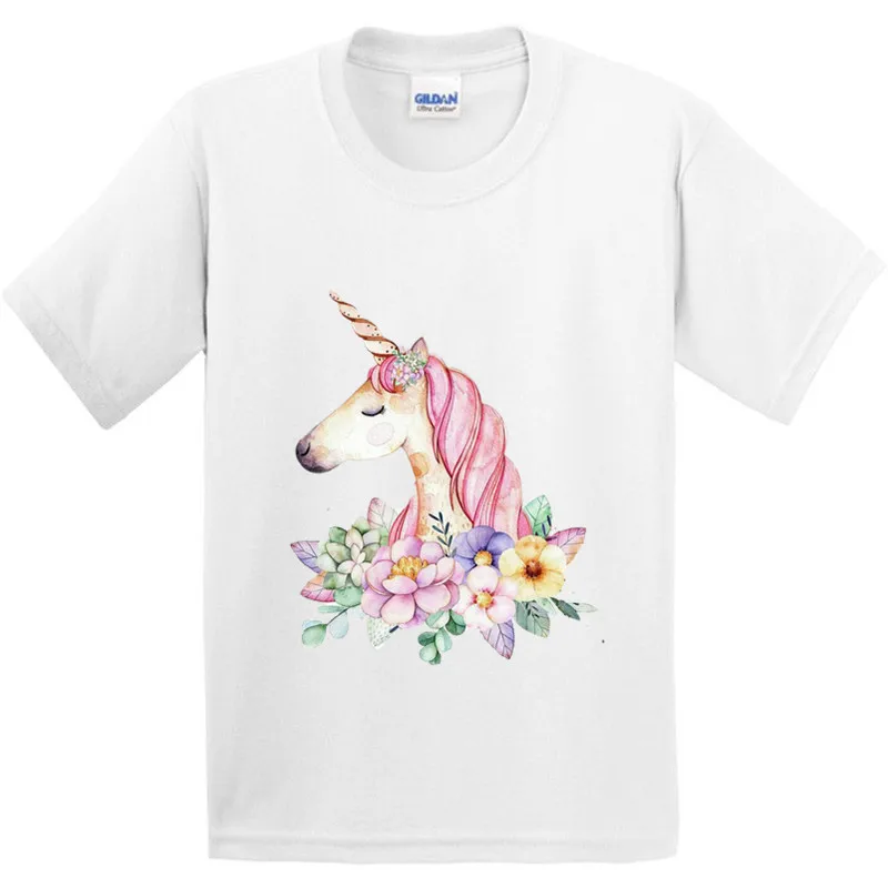 100% Cotton,Children Flower Unicorn Design T-shirt Kids Cute Pink Horse Tops T shirt Boys/Girls Casual Clothes,GKT207