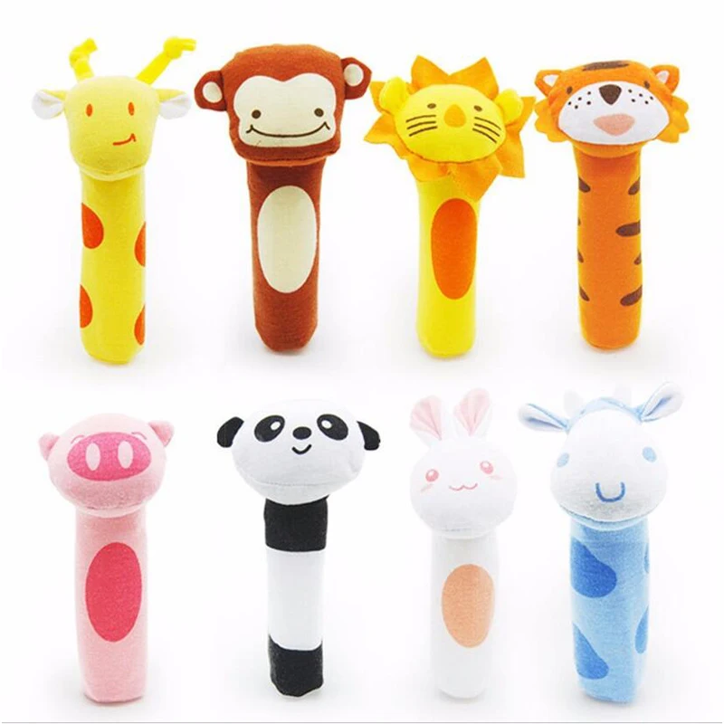 

Cartoon Stuffed Animal Baby Soft Plush Hand Rattle Squeak Stick Grip Ability Training Toy Baby Toddler Early Toy Gift DS29