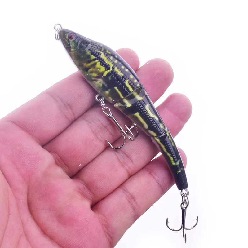 1 adet çok parçalı balıkçılık Lures 95mm 8g 3 bölüm Minnows Crankbait Wobblers bas balık yavaş yavaş batan swimbait olta takımı