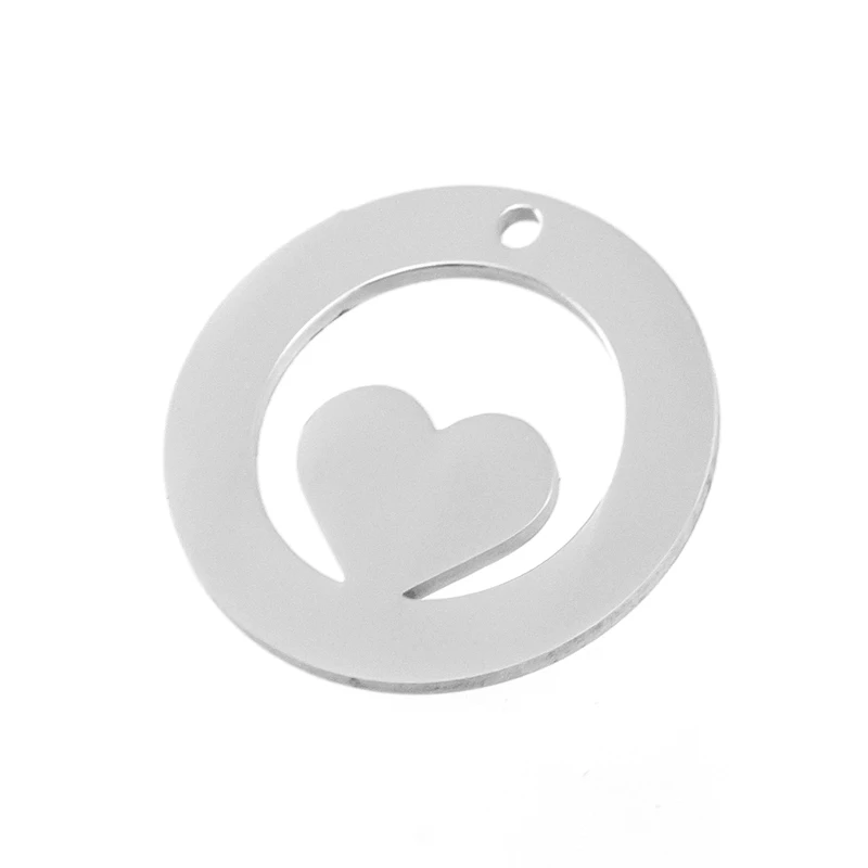 Round pendant Heart in annulus charms lovers personalized print both sides mirror polished Stainless steel high quality 50pcs