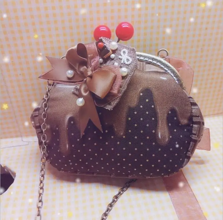 Sweet Lolita Vintage Mori Girl Chocolate Bow Cherry Dot Print Messenger Bag accessori Cosplay borsa a tracolla piccola borsa