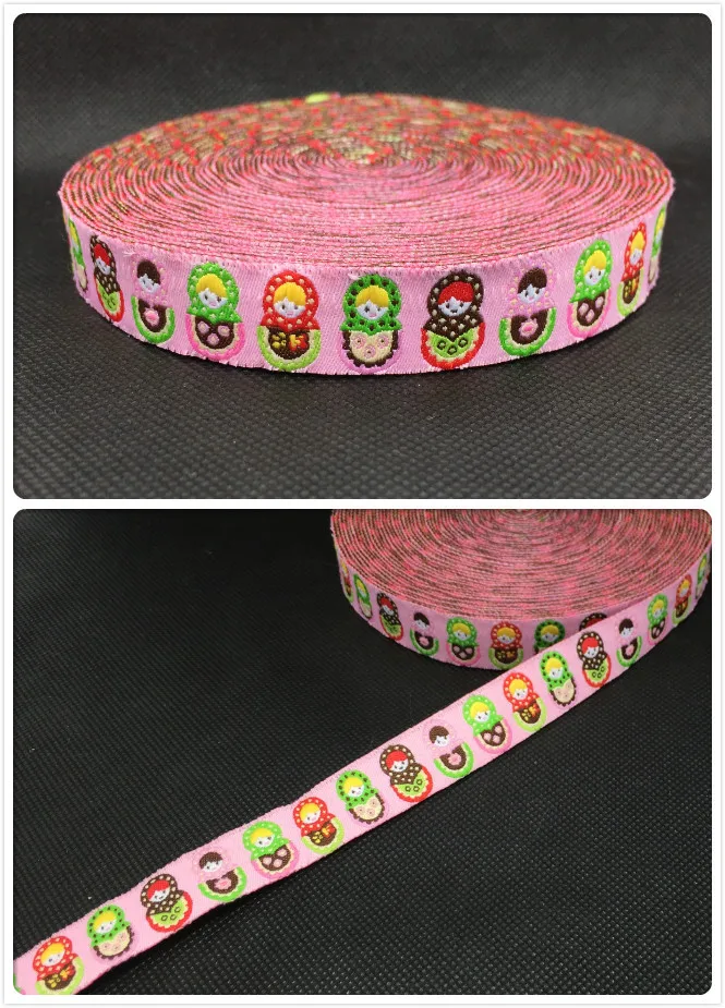 Zakka handmade accessories laciness ribbon woven Jacquard Ribbon with Matryoshka doll 5/8