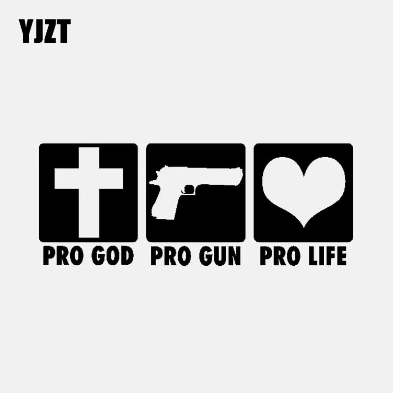 YJZT 15.6CM*6.1CM PRO GOD PRO GUN PRO LIFE Vinyl Decal Car Sticker Jesus Christ Christian Black/Silver C3-1454