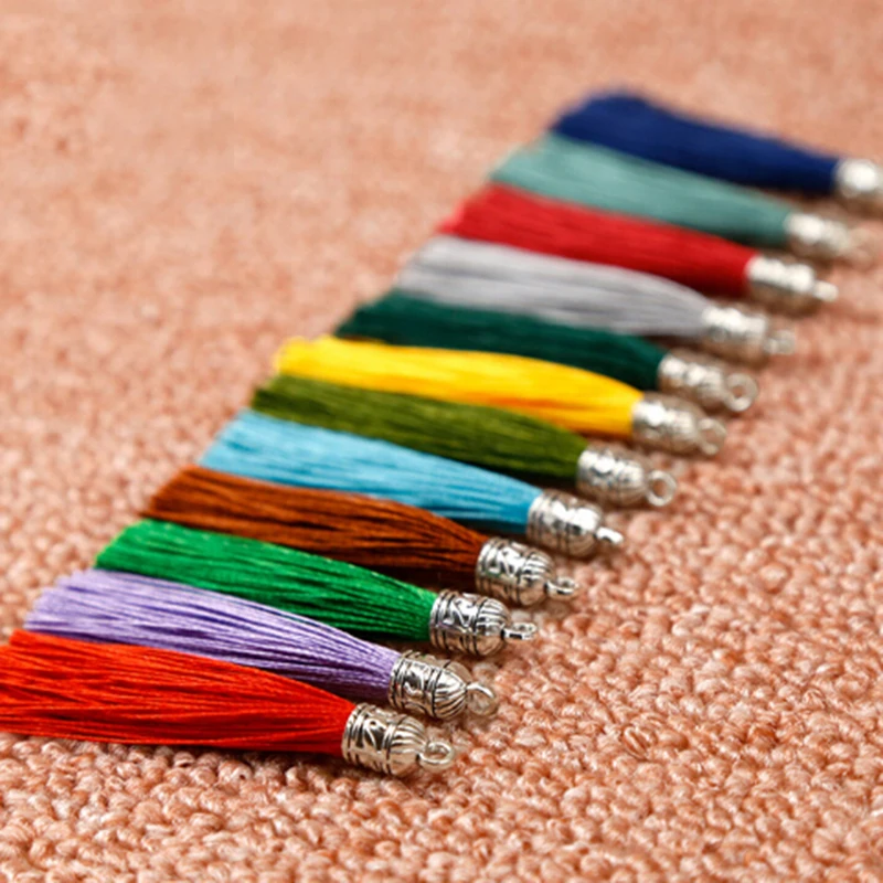 20pcs/lot 26 Colors 6cm Small Silk Tassel Cords with Metal Caps Earrings Tassel Charm Pendant Fit DIY Jewelry Making Findings