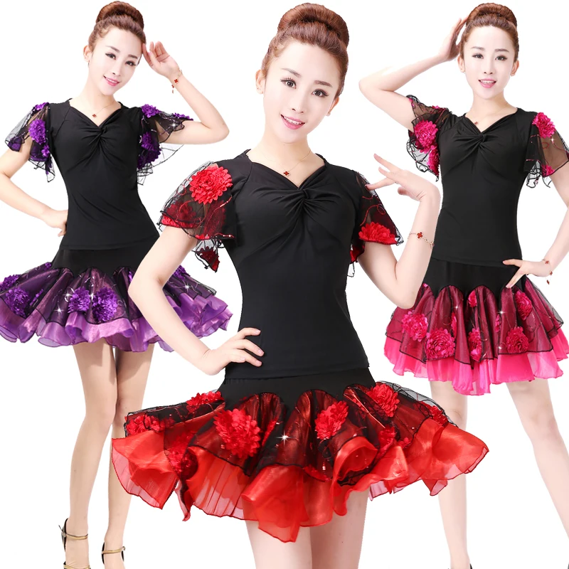 

2017 spring and summer new dance clothing short-sleeved dance jacket Latin dance skirt Two pieces / sets TB7179