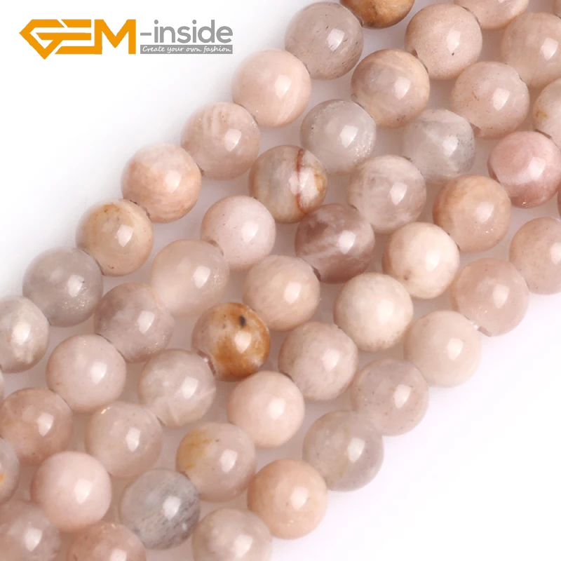 GEM-inside 6mm 8mm 10mm 12mm Big Hole 1.5mm-2mm Natural Sunstone Round Beads For Jewelry Making 15\